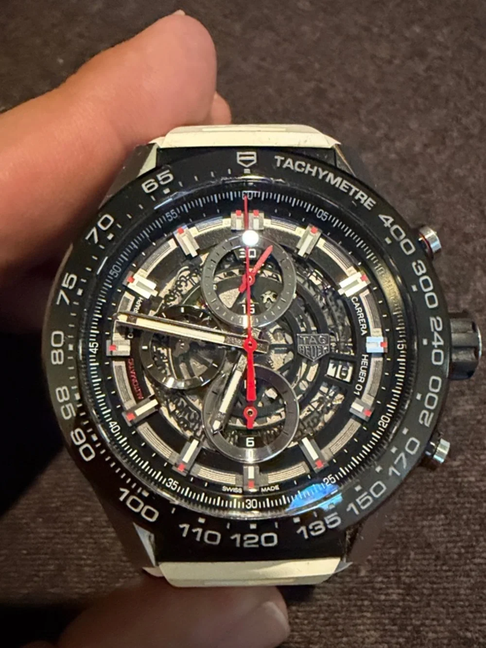 Tag Heuer Skeleton Chronograph Watch - Black, Silver & Red Accents - Picture 10 of 10